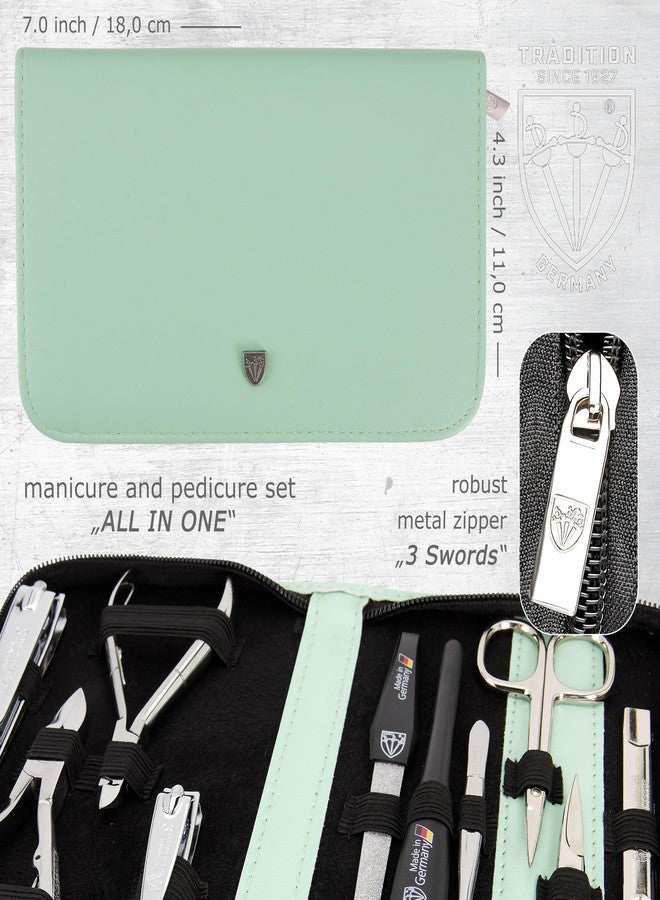 3 Swords Germany - brand quality 10 piece manicure pedicure grooming kit set for nail care scissors clipper mint synthetic leather case - Made by 3 Swords - Image 5